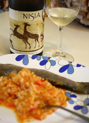 Spanish wine with trout and risotto